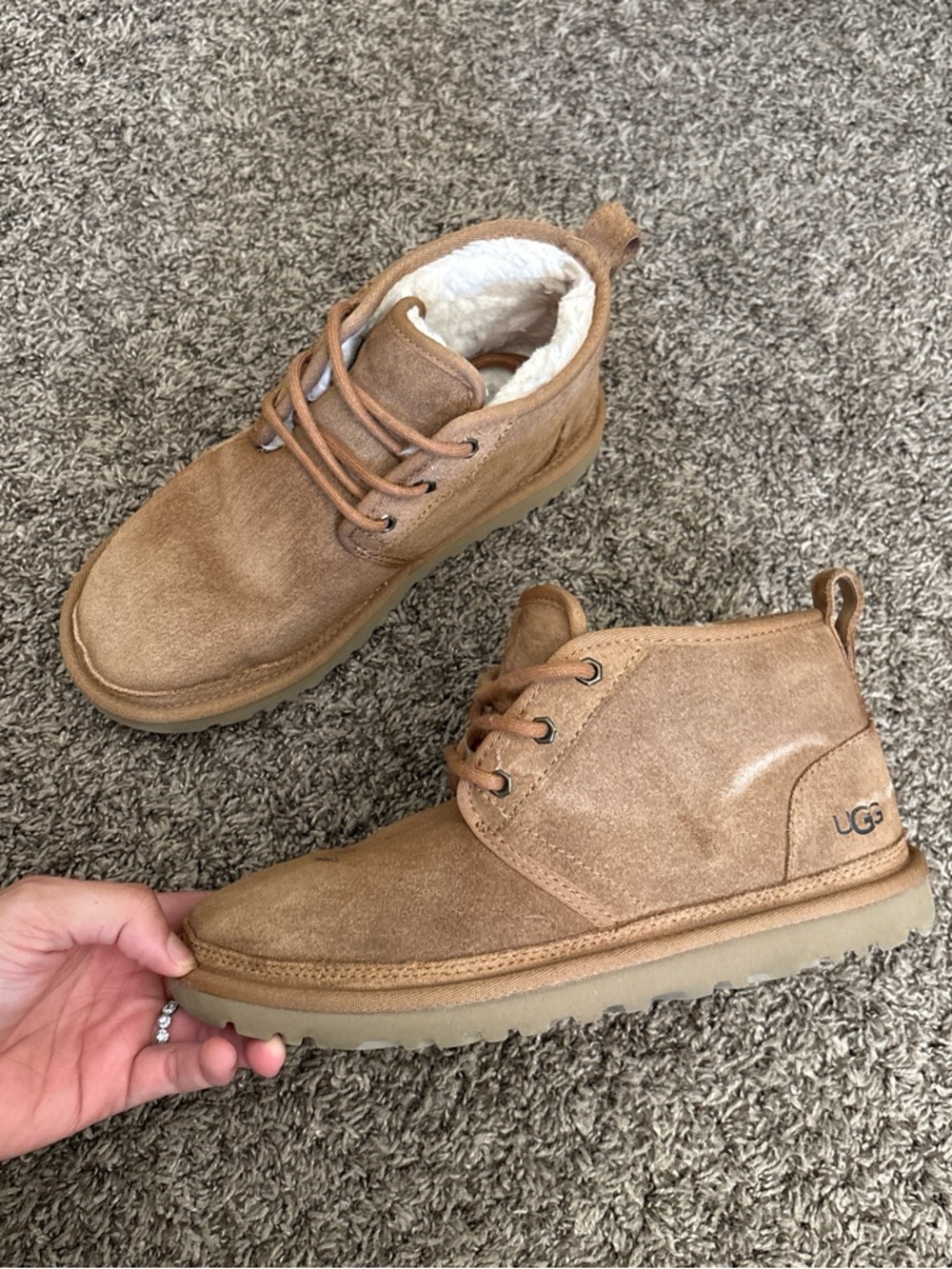 UGG Chestnut/Tan Suede Shearling Lace-Up Ankle Boots